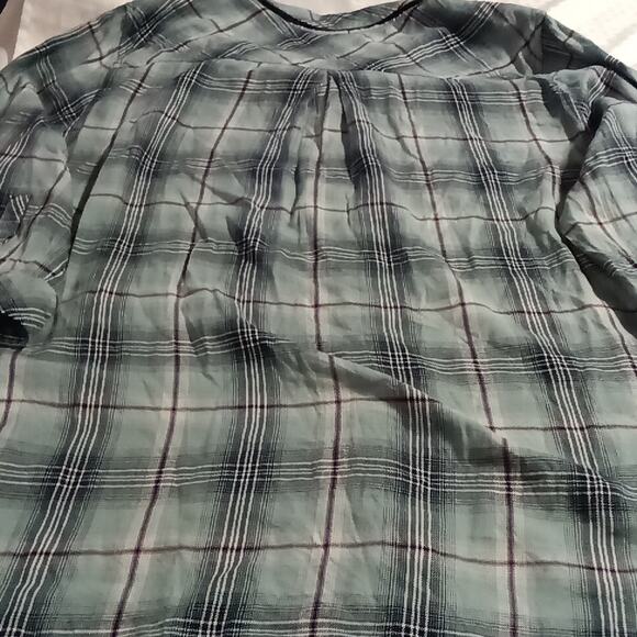 Catherine's Embellished Green Plaid Button Up Shirt 2X 3/4 Sleeve Cotton Blend - Picture 6 of 7